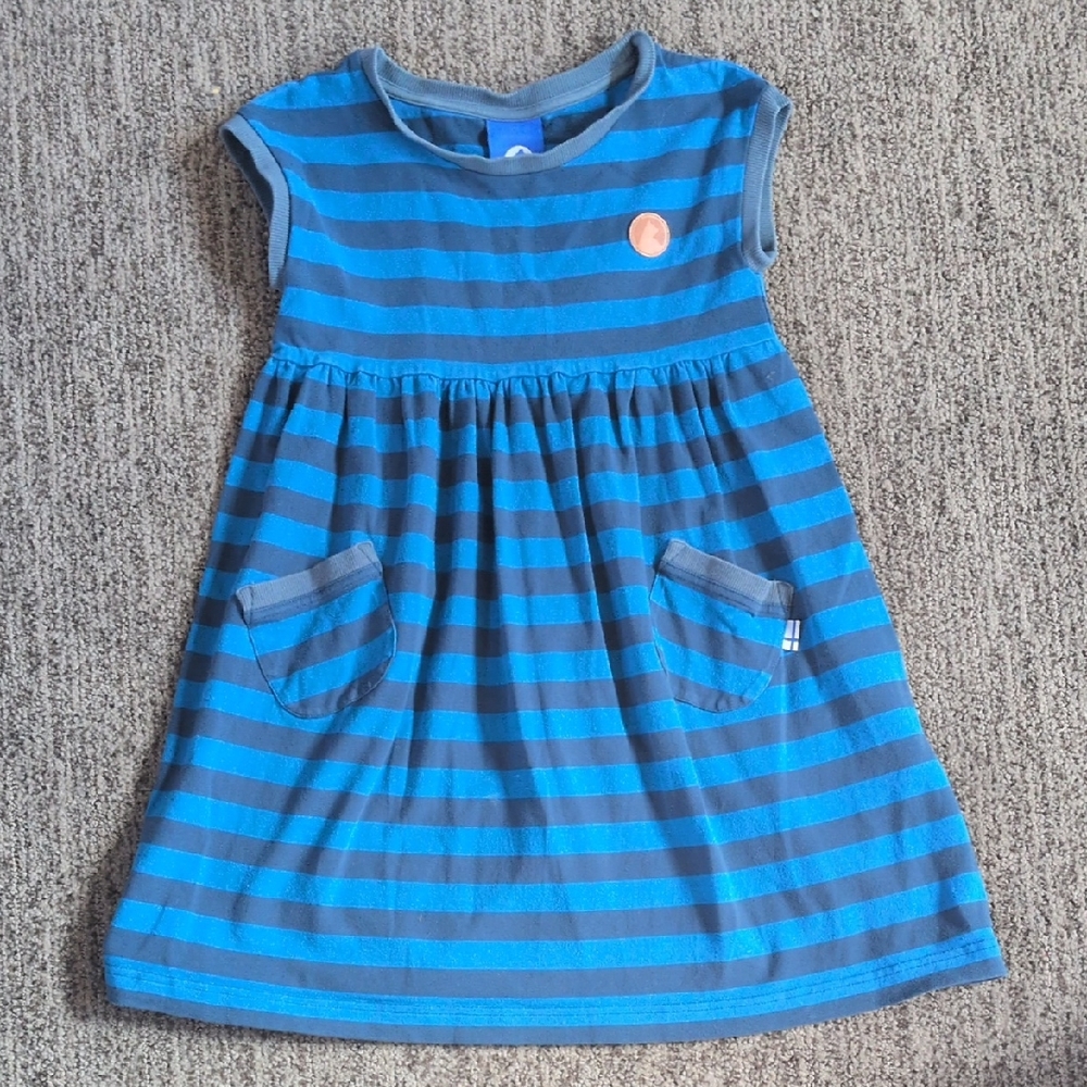 Striped Blue and Gray Kids Casual Dress